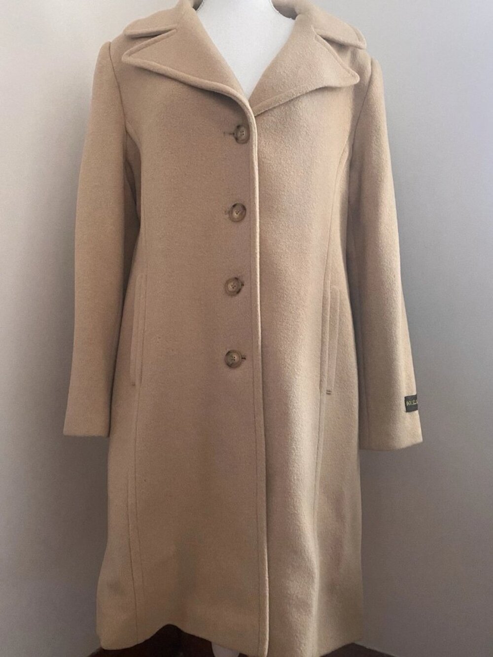 LARRY LEVINE 100% Camel Hair Vintage Chester Coat Long Tan Women sz 14/L/Large